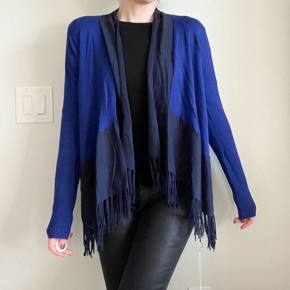 Vintage Central Park West Two-Tone Fringe Shawl Cardigan (One Size) - Picture 1 of 7